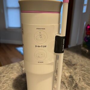 White and Pink 2-in-1 Tumbler with Straw